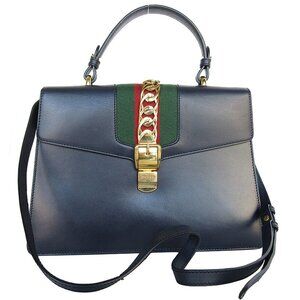 GUCCI Blue Leather Sylvie Shoulder Bag